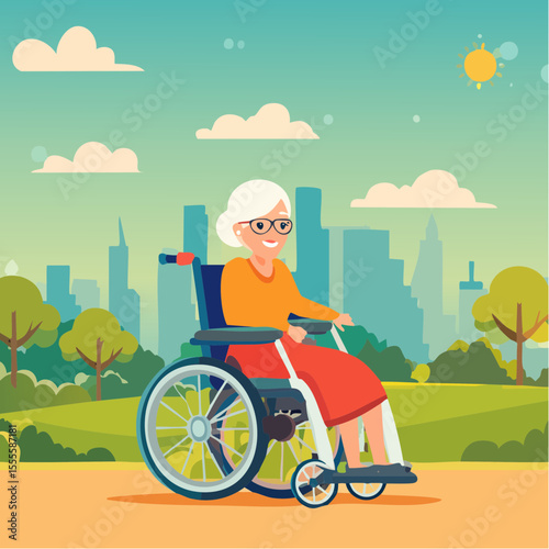 Senior woman in motorized wheelchair