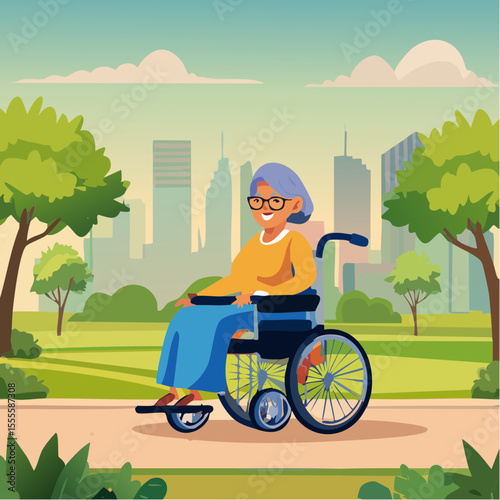 Senior woman in motorized wheelchair