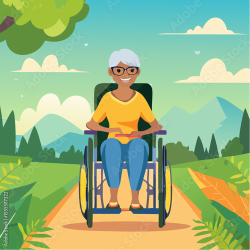 Senior woman in motorized wheelchair