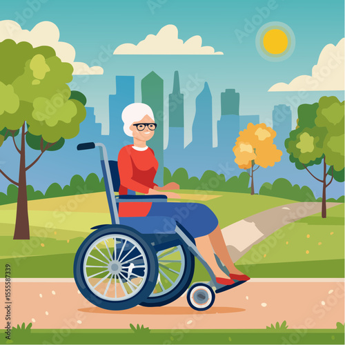 Senior woman in motorized wheelchair