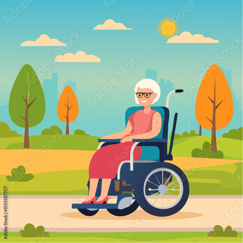 Senior woman in motorized wheelchair