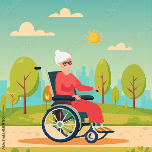 Senior woman in motorized wheelchair