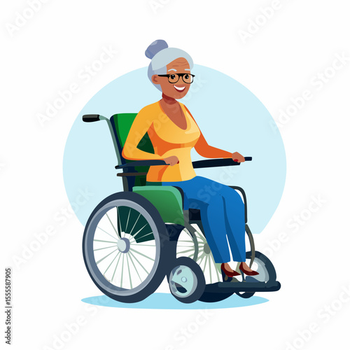 Senior woman in motorized wheelchair