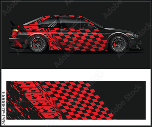 Racing Car Wrap Design with Checkered Flag Pattern