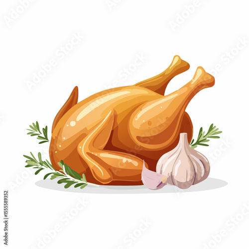Delicious whole roasted chicken garnished with fresh rosemary and garlic, perfect for a festive holiday dinner.