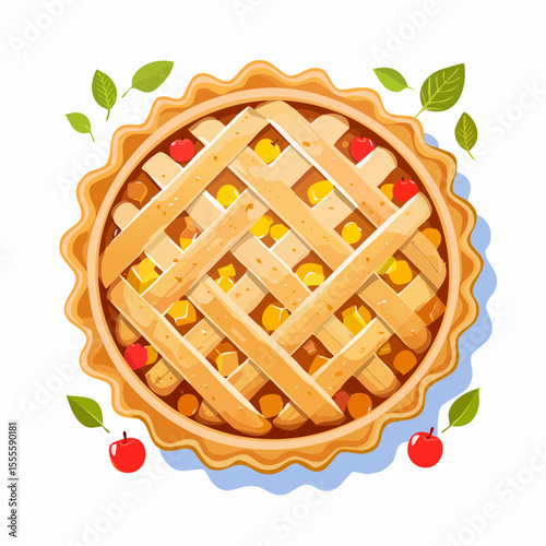 A delightful homemade apple pie with a golden lattice crust, a classic dessert representing comfort and baking traditions