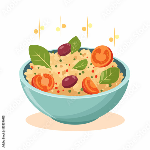 A wholesome bowl of fresh quinoa salad with cherry tomatoes, kidney beans, and spinach. Healthy eating concept.