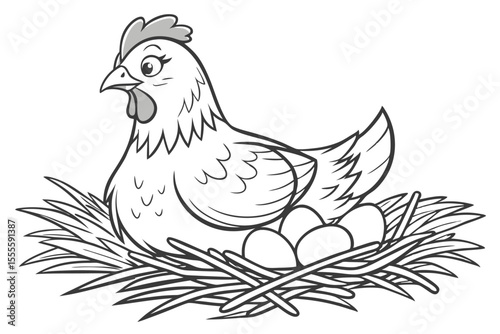 Sketch Style Hen and Nest Vector