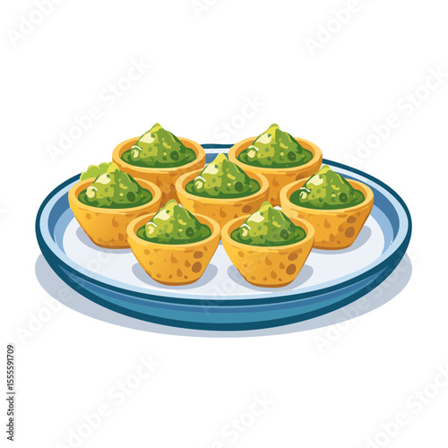 Savory canapés with a vibrant green herb filling served on a blue platter. A delicious appetizer concept.