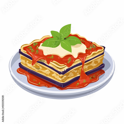 A comforting illustration of homemade eggplant parmesan, a classic Italian comfort food dish with rich sauce and fresh herbs.