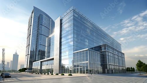 3D Rendering Of A Glass Office Building Futuristic Design