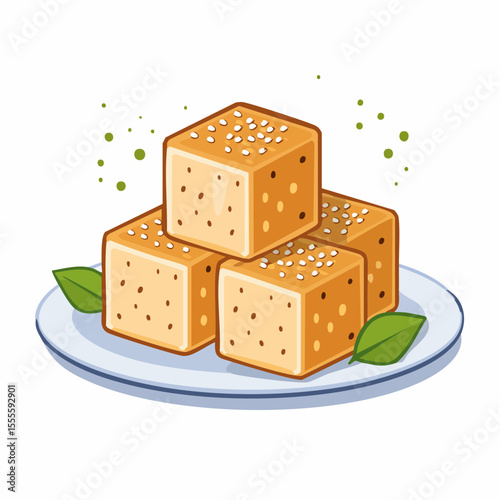Delicious Golden Cubes Sweet Treat Illustration