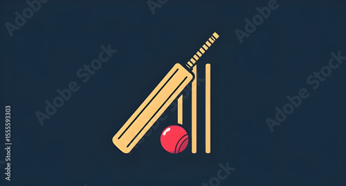 stumps and bails, red cricket ball, leather ball, wooden bat, cricket icon, sports icon, cricket field, cricket wicket, bat and stumps, hitting the ball, cricket tools, cricket sport, cricket kit, sum
