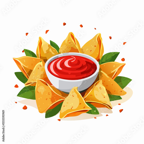 Crispy Fried Samosas with Spicy Tomato Dip A Delicious Indian Snack