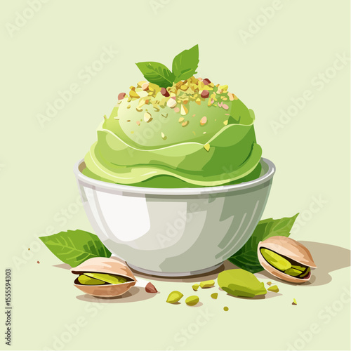 Delicious Pistachio Ice Cream Scoop in Bowl Fresh, Creamy, and Refreshing