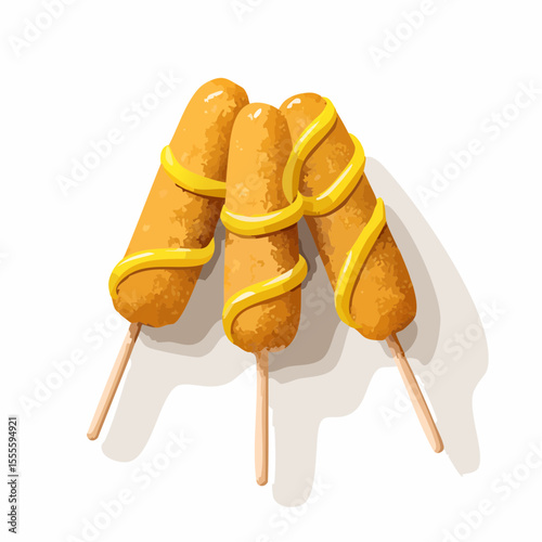 Delicious Crispy Corn Dogs with Mustard Drizzle A Tasty Treat