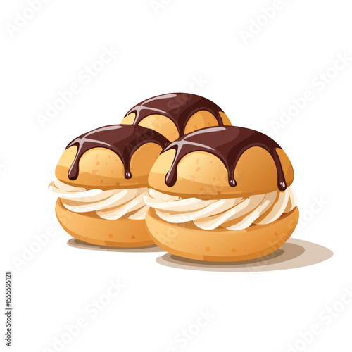 Cream Puffs with Chocolate Ganache Delicious Pastry Illustration