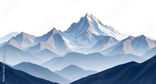 Mountain landscape, Mountain scenery, Mountains illustration, Nature mountains, Mountain range, Landscape in the mountains, Alpine landscape, High altitude view, Snowy peaks, Green mountain hills, Maj