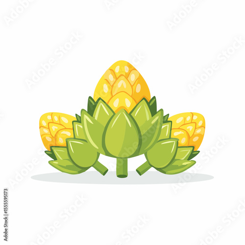 Vibrant Illustration of Three Hops Cones, Brewing Ingredient