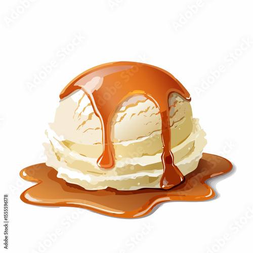 Delicious Caramel Drizzled Ice Cream Scoop Creamy Vanilla Delight
