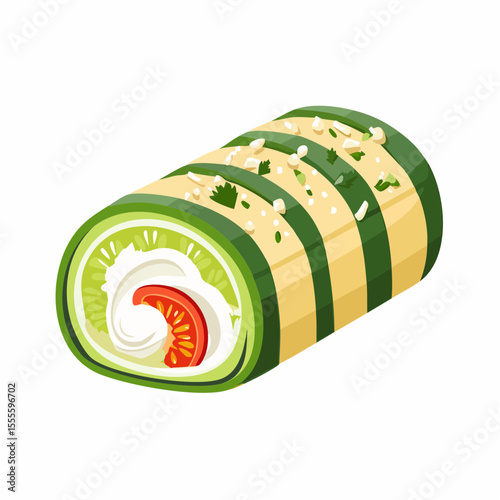 Delicious Avocado and Cream Cheese Roll with Tomato and Sesame Seeds