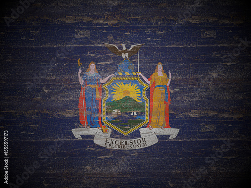Old wooden New York state flag