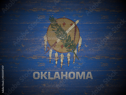 Old wooden Oklahoma state flag