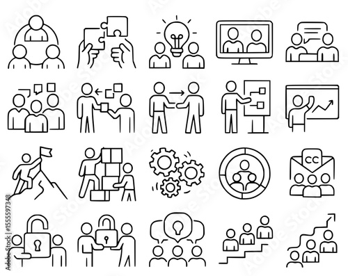 Teamwork & Collaboration Icons: Business, Partnership & Problem Solving Vector Set