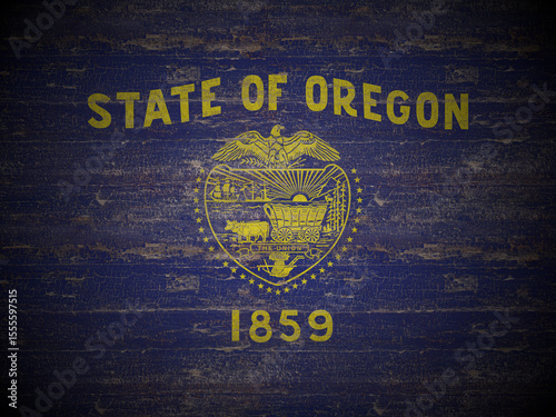 Old wooden Oregon state flag
