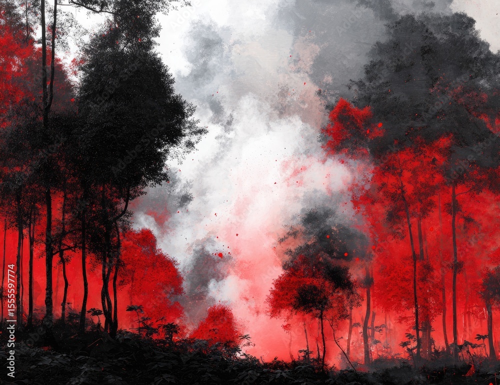 Fototapeta premium Forest fire, dramatic, abstract