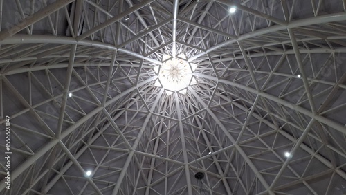Geometric Dome Ceiling with Steel Trusses
