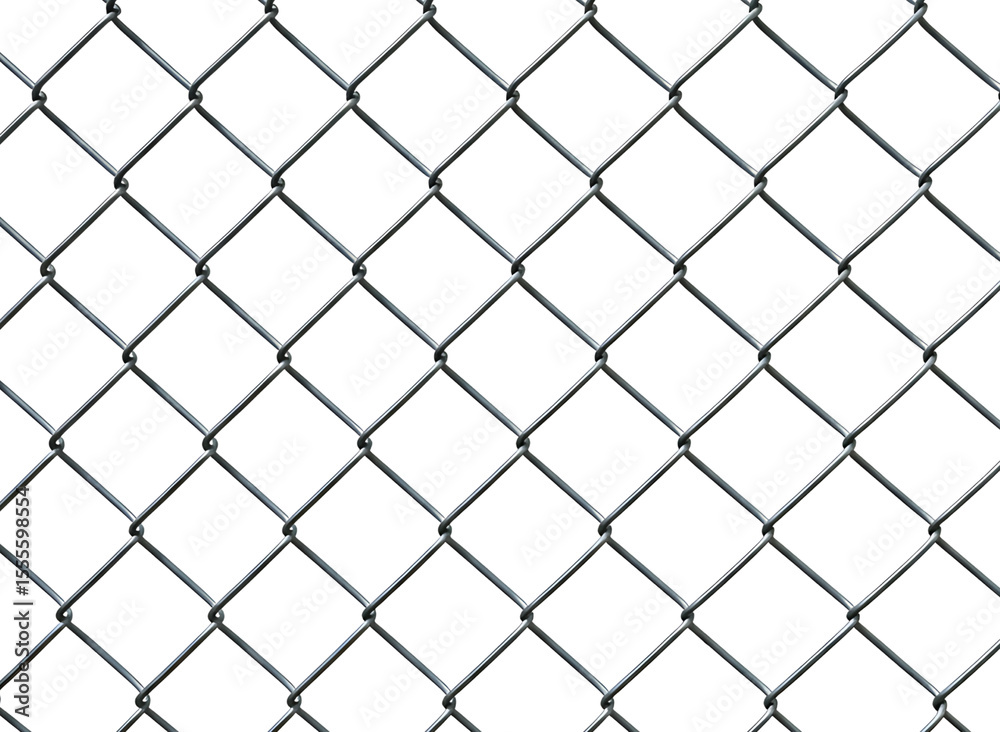 Fototapeta premium Close up of a metal chain link fence pattern isolated on transparent background