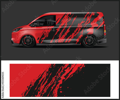 Red and Black Graphic Car Wrap Design for Van