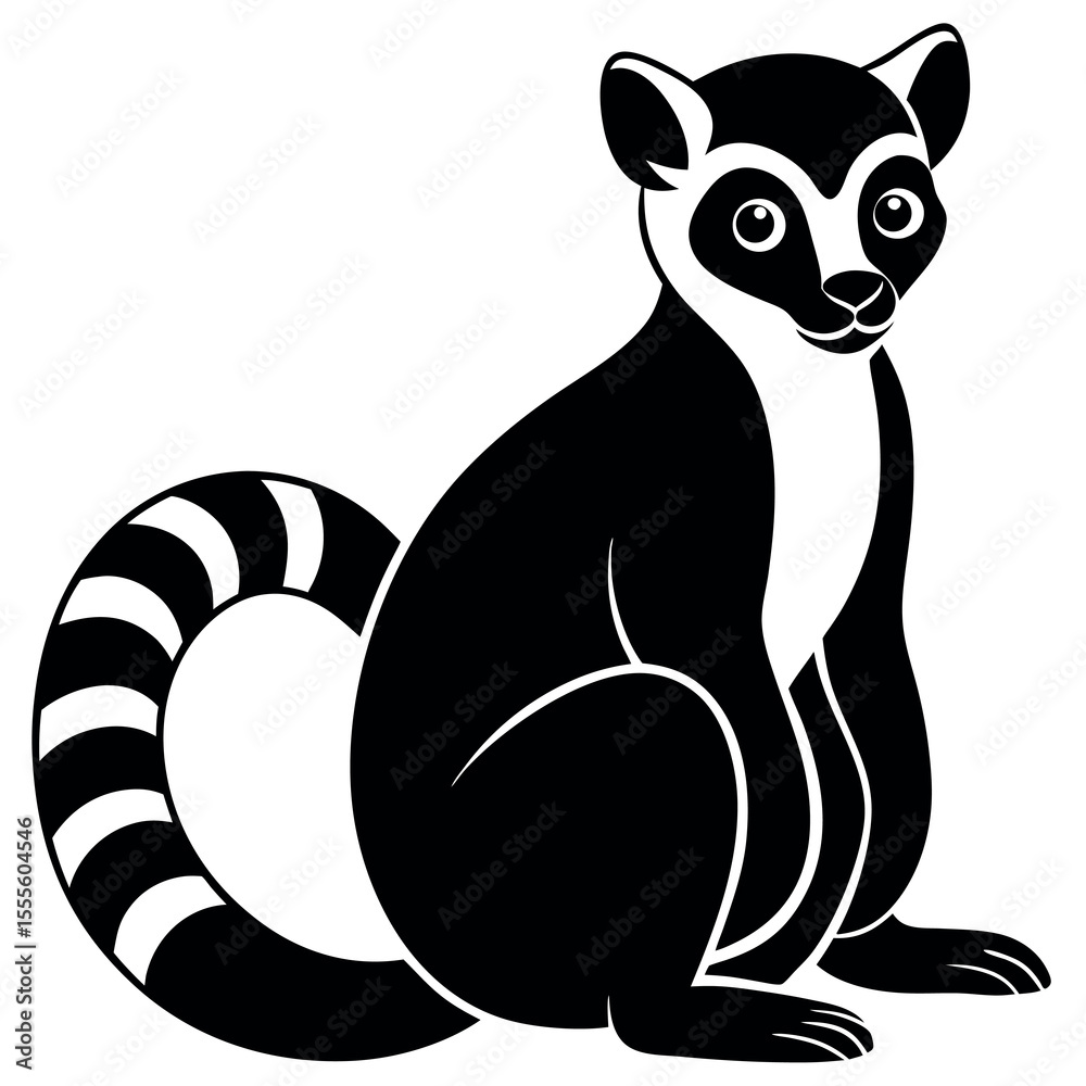 Fototapeta premium Detailed black and white illustration of a lemur in a sitting pose