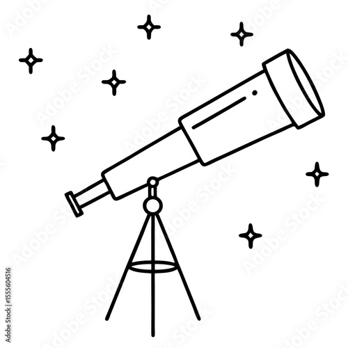 Telescope observing a starry night sky with constellations