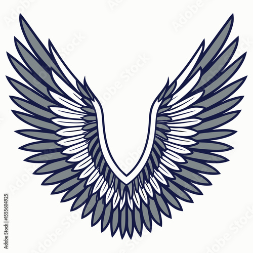 Abstract powerful bird wings spread in a dynamic v shape design