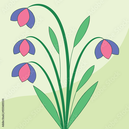 Elegant abstract floral design with elongated stems and vibrant colors