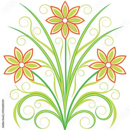 Elegant abstract floral design with elongated stems and vibrant colors