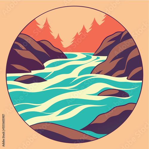 Abstract dynamic flowing river design with energetic movement