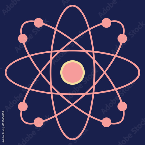 Stylized atom with graceful orbiting elements abstract design