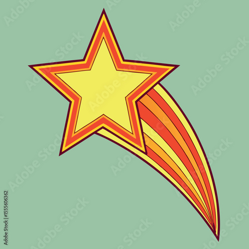 Stylized upward curving rainbow comet abstract design