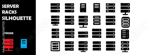 Server Racks Silhouette Vector Set – Data Storage, Networking and IT Infrastructure Icons