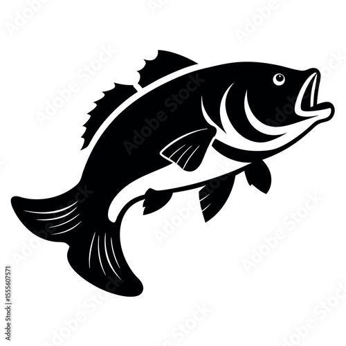 Detailed silhouette illustration of a largemouth bass fish on a white background