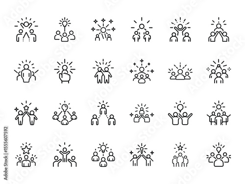 Set of Icons Representing Teamwork, Collaboration, and Creative Ideas