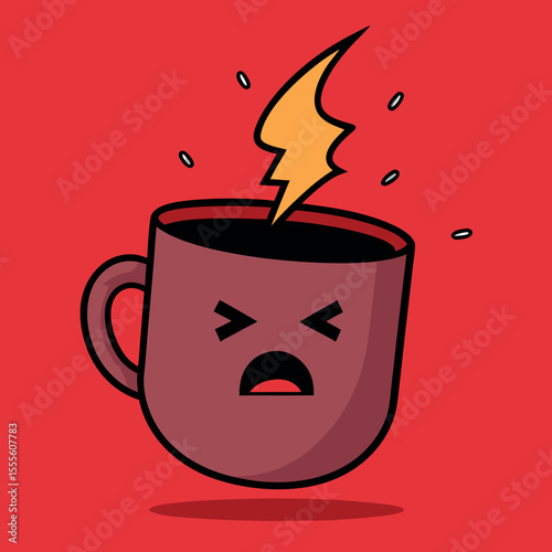 Angry coffee mug slamming down with a splash