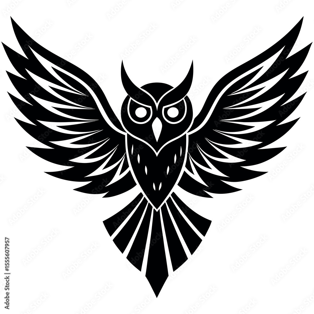 Obraz premium Tribal art style owl with spread wings banner design