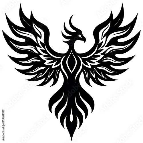 Tribal tattoo design of a phoenix rising from flames