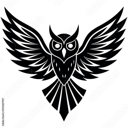 Tribal art style owl with spread wings banner design