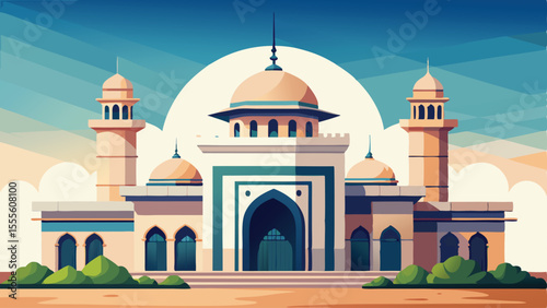 A building with domes and towers against a bright sky art landscape illustration