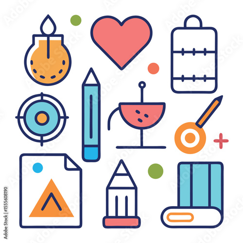 Outline icons for art and education with white background elements